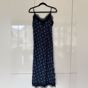 Gap Midi Floral Lace Trim Slip Dress with Slit